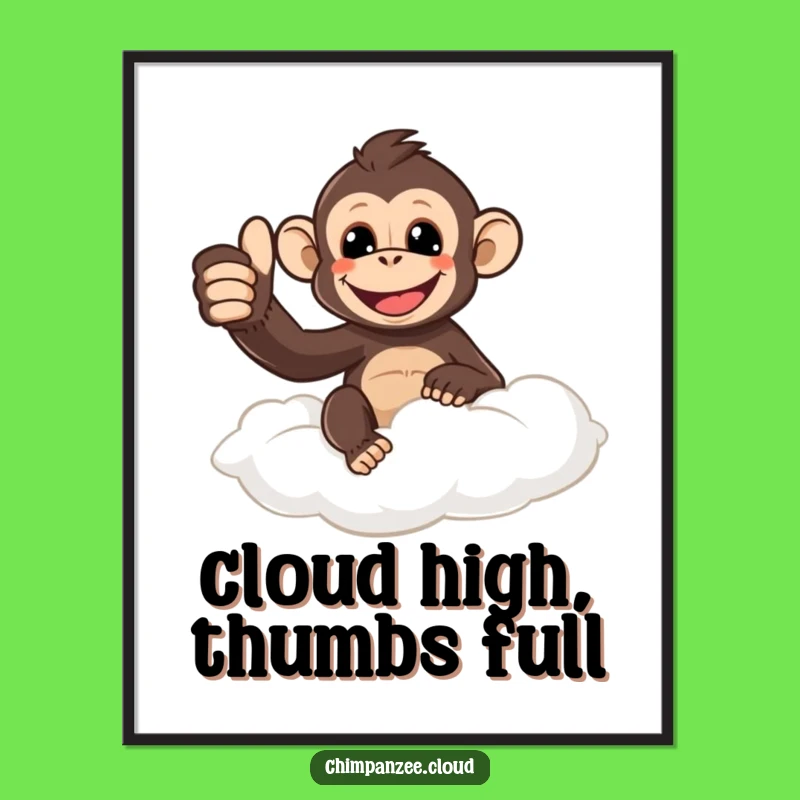 Free Printable Wall Art: Thumbs Up Chimpanzee Cloud - Cheerful Downloadable Decor