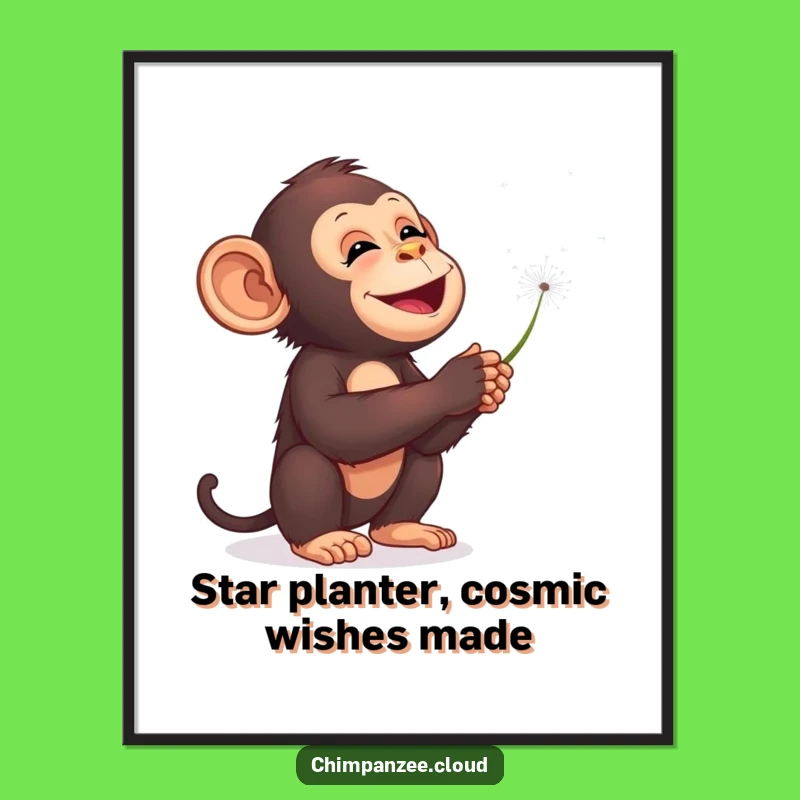Funny Free Printable Wall Art: Chimp Blows Dandelions - Whimsical Downloadable Decor