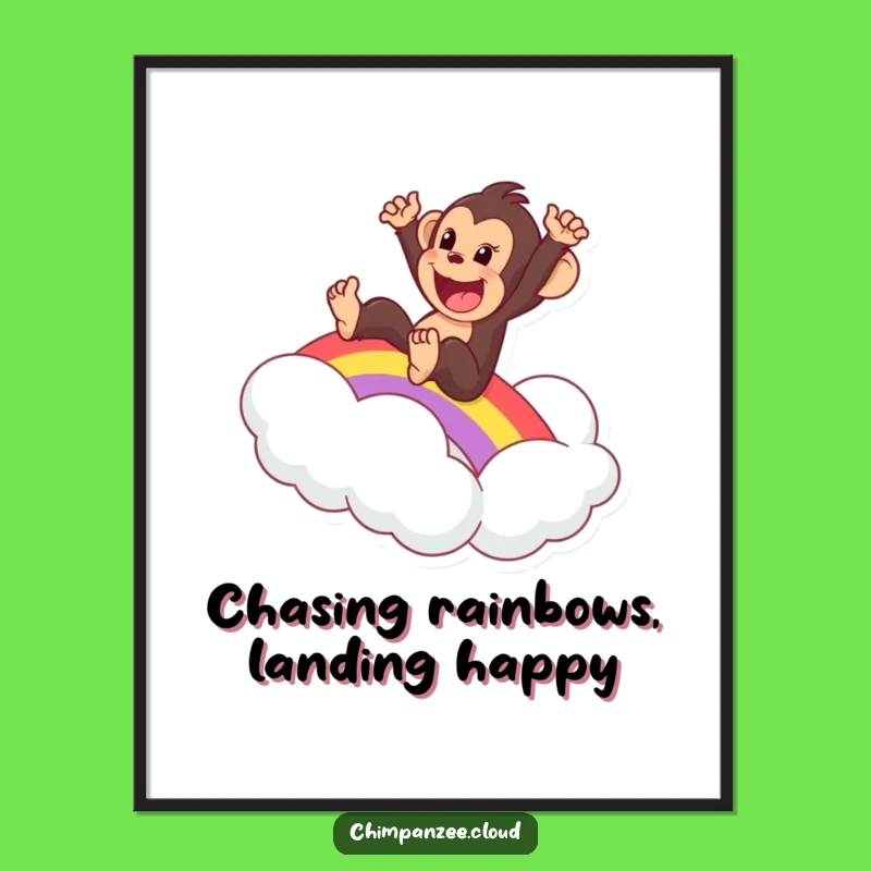 Funny Free Printable Wall Art: Chimp Slides Rainbow to Cloud Decor