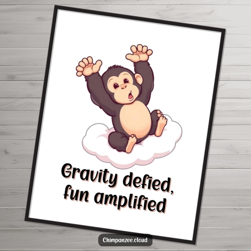 Funny Free Printable Wall Art: A chimpanzee mid-somersault on a soft cloud, a dynamic and humorous depiction of pure joy.