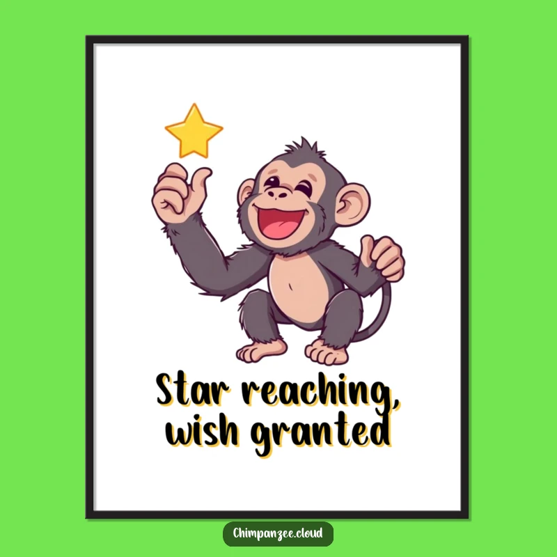 Funny Free Printable Wall Art: Happy Chimp Star Reach - Dreamy Downloadable Decor