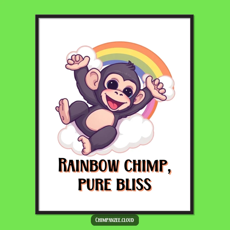 Funny Free Printable Wall Art: Playful Chimp Rainbow Slide - Whimsical Downloadable Decor