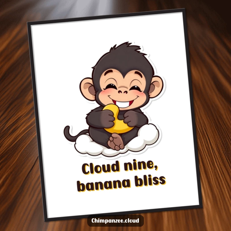 Funny Free Printable Wall Art: A grinning chimp lounges on a cloud with a banana, exuding pure chill.