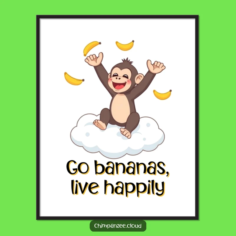 Funny Free Printable Wall Art: Chimp Juggling Bananas on Cloud, Whimsical Downloadable Art