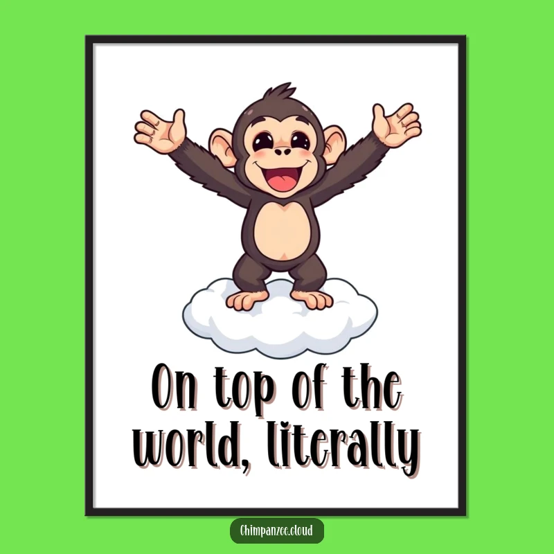 Funny Free Printable Wall Art: Triumphant Chimpanzee Cloud Victory Downloadable Art