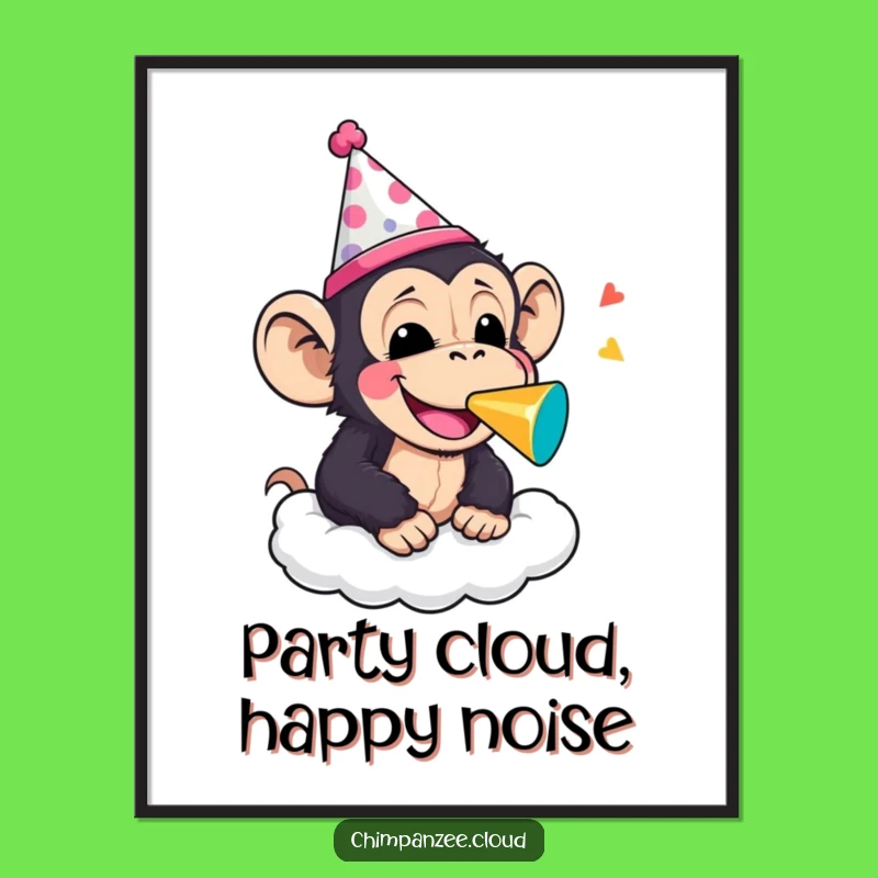 Free Printable Wall Art: Funny Party Chimpanzee Cloud - Festive Downloadable Decor