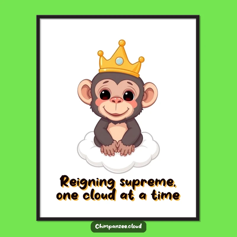 Free Printable Wall Art: Royal Chimp on Cloud, Whimsical Decor, Downloadable Art