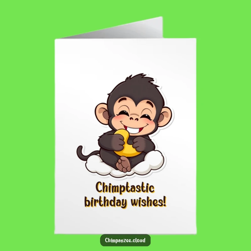 Free Printable Birthday Card: Relaxed Chimp with Banana, Funny Downloadable Gift