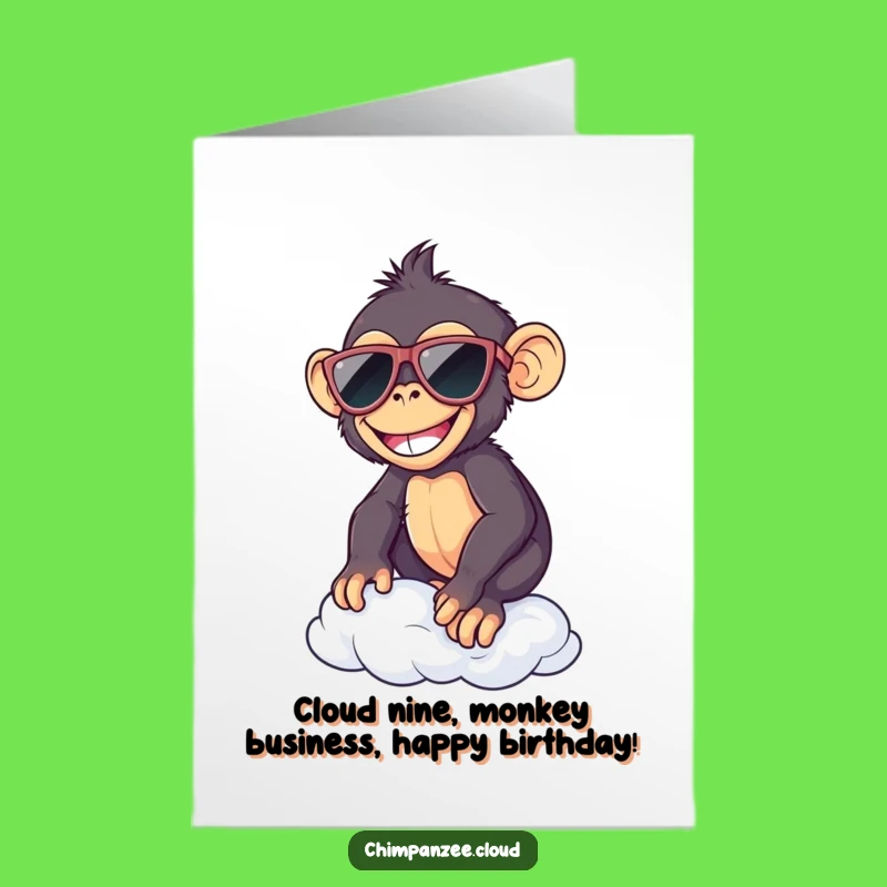 Free Printable Birthday Card: Funny Chimp Sunglasses Cloud Balance - Downloadable Funny Gift