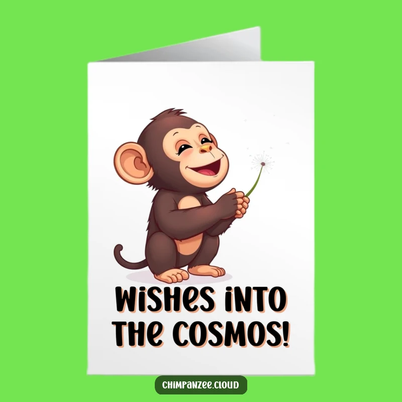 Free Printable Birthday Card: Chimp Blows Dandelions - Funny Downloadable Wish Card