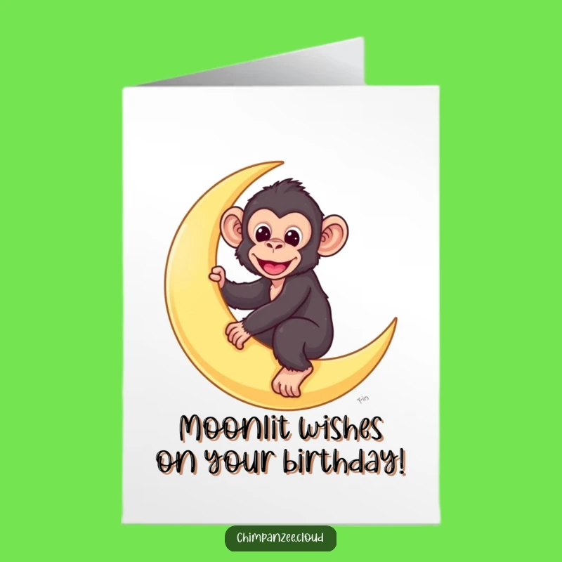 Free Printable Birthday Card: Chimp on Moon Funny Downloadable Gift