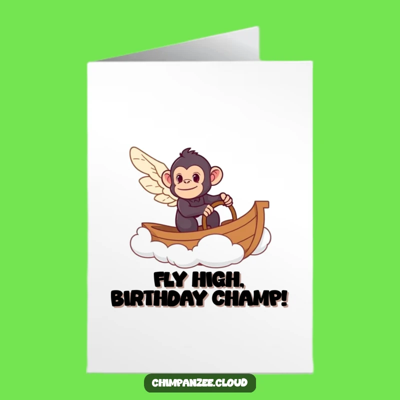 Free Printable Birthday Card: Funny Chimp Cloud Boat, Downloadable Humorous Greeting