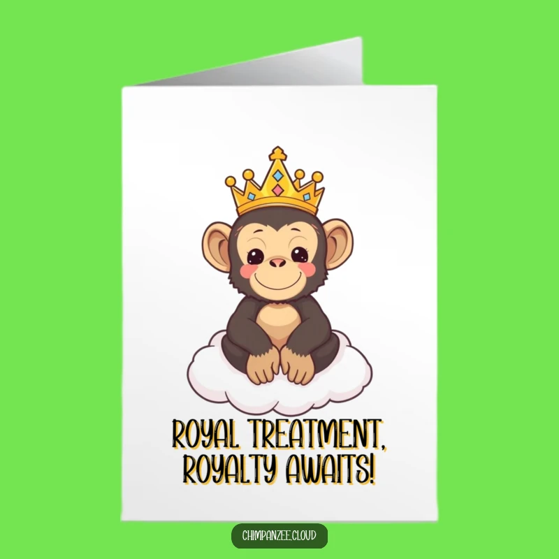 Free Printable Birthday Card: Funny Chimp King Cloud Throne Humorous Downloadable Gift