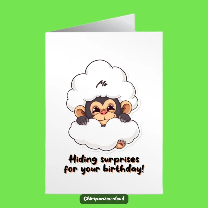 Free Printable Birthday Card: Mischievous Chimp Hiding Downloadable