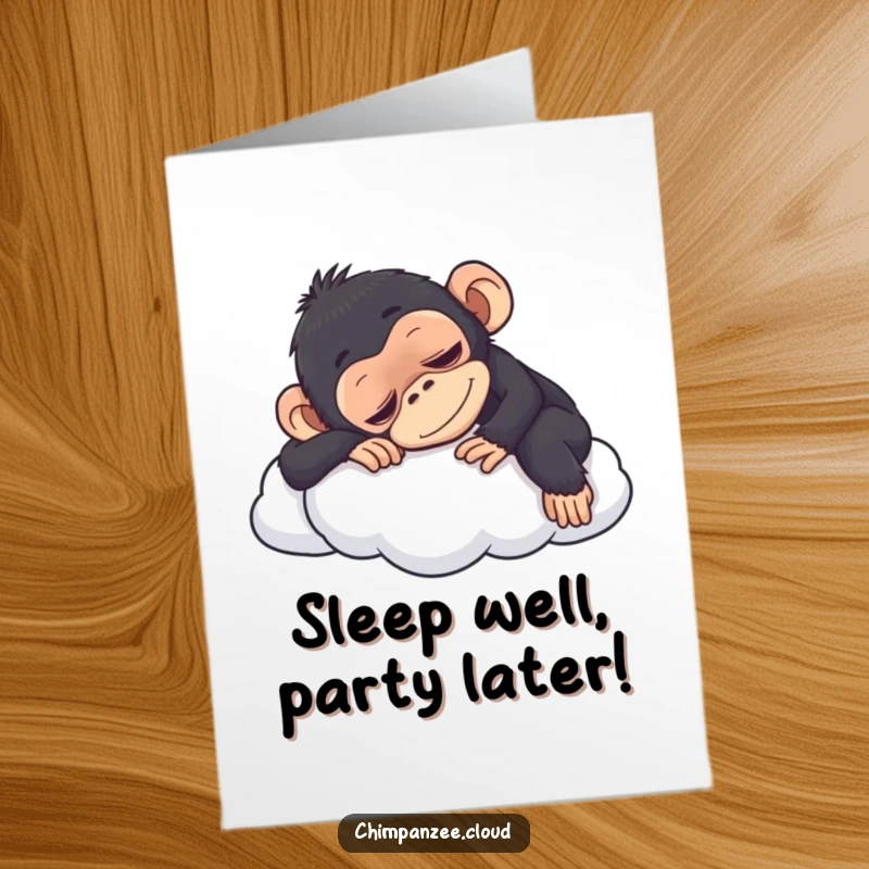 Funny Free Printable Birthday Card featuring a content chimpanzee napping peacefully on a fluffy white cloud.