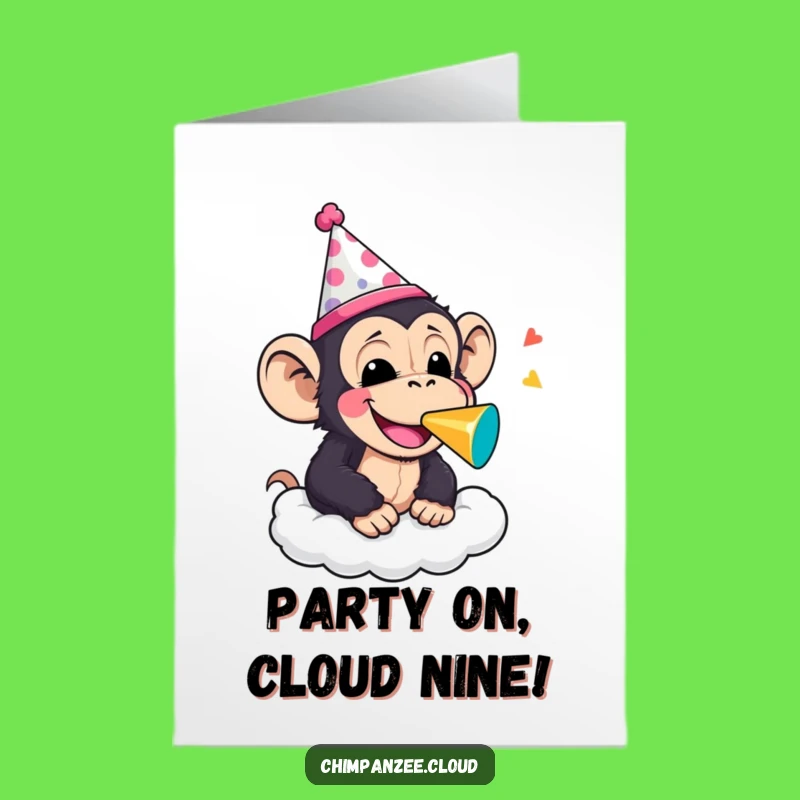 Free Printable Birthday Card: Party Chimpanzee Cloud - Festive Downloadable Gift