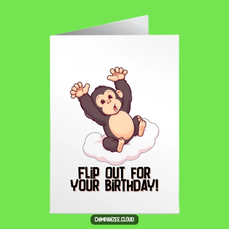 Free Printable Birthday Card: Playful Chimp Somersault Fun, Downloadable Humorous Greeting