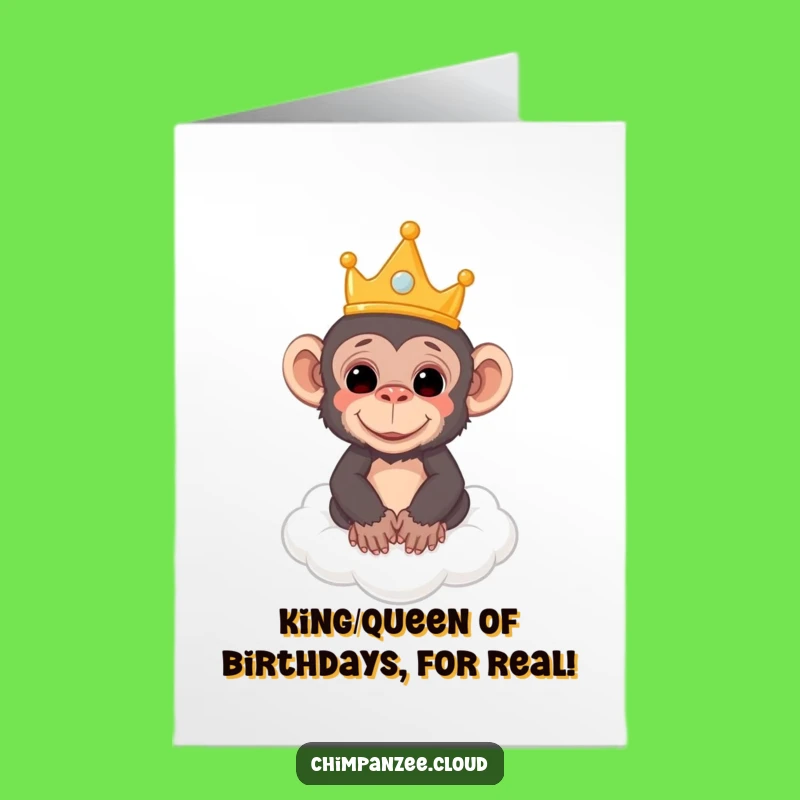 Free Printable Birthday Card: Royal Chimp on Cloud, Crowned Fun, Downloadable Greeting