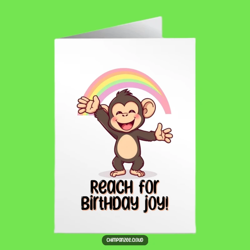 Free Printable Happy Chimpanzee Birthday Card: Rainbow Reach Downloadable Greeting