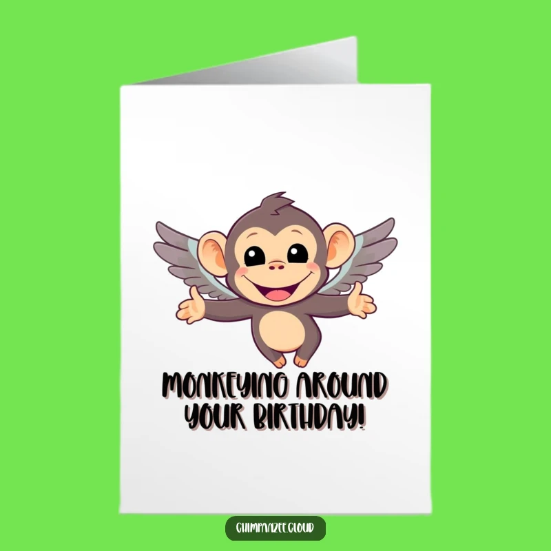 Free Printable Chimp Birthday Card: Funny Flying Monkey Downloadable Gift for Smiles