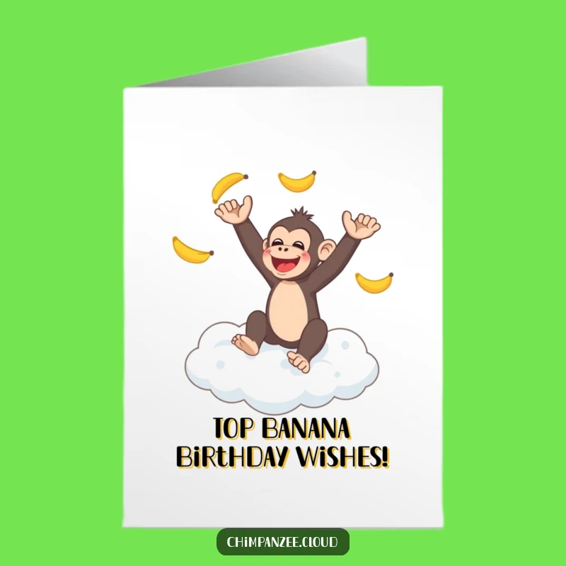 Free Printable Birthday Card: Chimp Juggling Bananas on Cloud, Fun Downloadable Gift