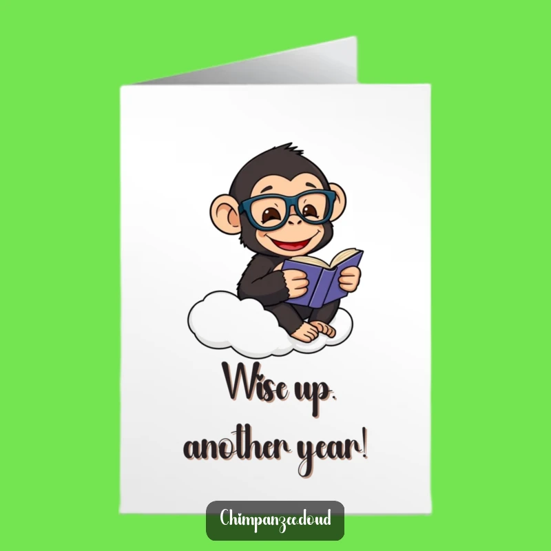 Free Printable Birthday Card: Smart Chimp Reading Book Humorous Downloadable Gift