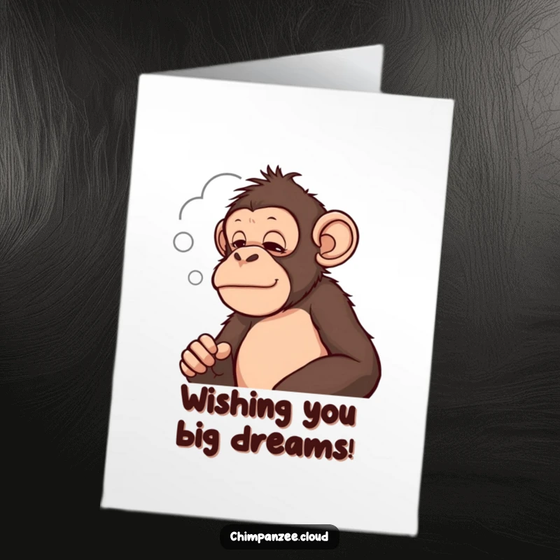 Funny Free Printable Birthday Card: A chimpanzee thoughtfully contemplates the shape of a cloud, sparking imagination.