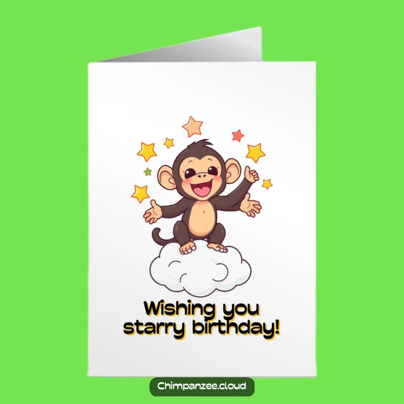 Free Printable Birthday Card: Star Juggling Chimp Funny Downloadable Gift