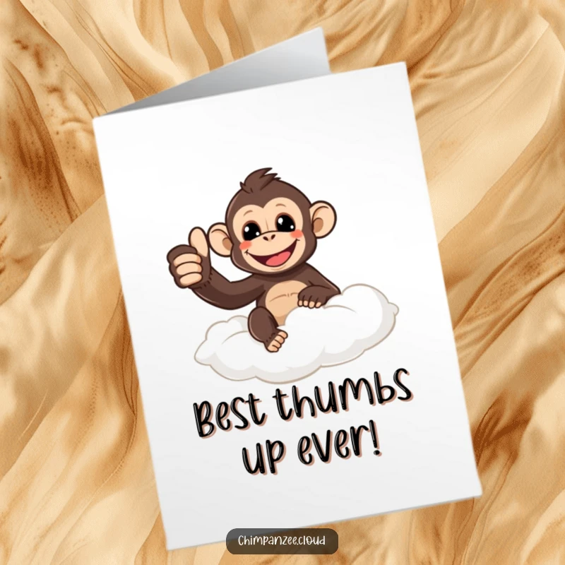 Funny Free Printable Congratulations Card: Happy chimpanzee giving a thumbs up from a cloud. Great job art.
