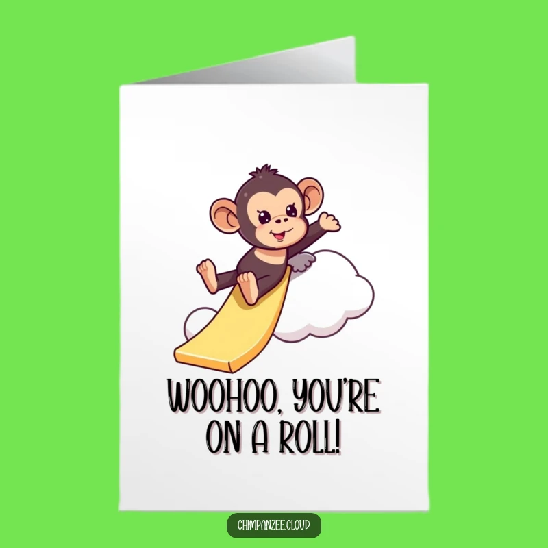 Free Printable Congrats Card: Chimpanzee Cloud Slide, Hilarious Downloadable Gift!