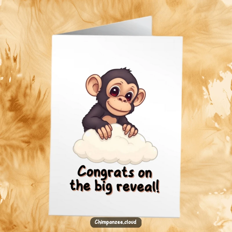 Funny Free Printable Congrats Card: A curious chimp peeks from behind a cloud, peeking in to say congratulations!