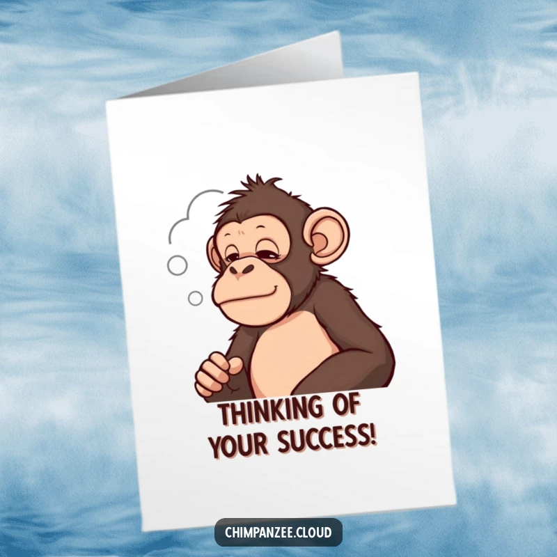 Funny Free Printable Congrats Card: A chimpanzee gazes intently at a cloud formation, symbolizing insight and achievement.