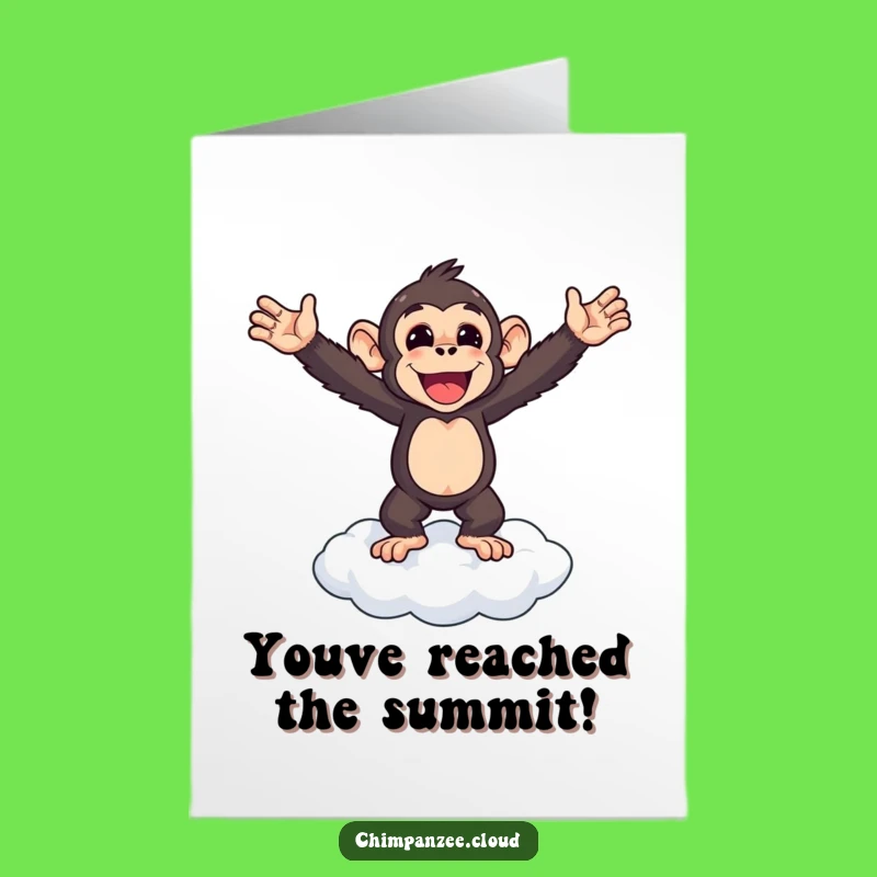 Free Printable Triumphant Chimpanzee Congrats Card: Cloud Top Victory Downloadable
