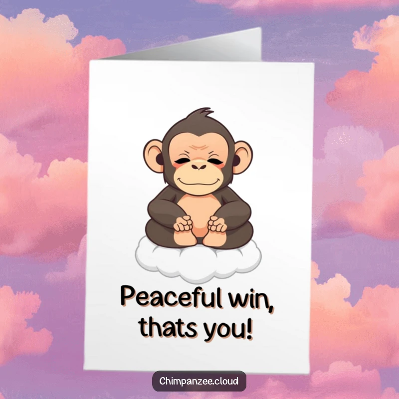 Funny Free Printable Congratulations Card: Serene chimpanzee meditates peacefully on a cloud, symbolizing inner peace and success.