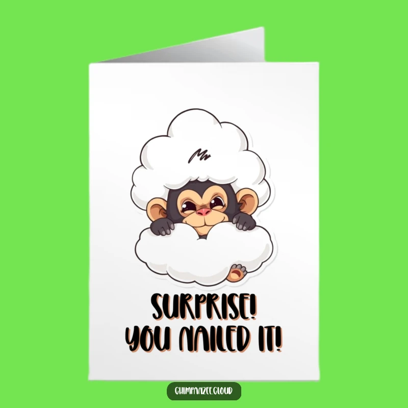 Free Printable Congrats Card: Sneaky Chimp Behind Cloud Downloadable