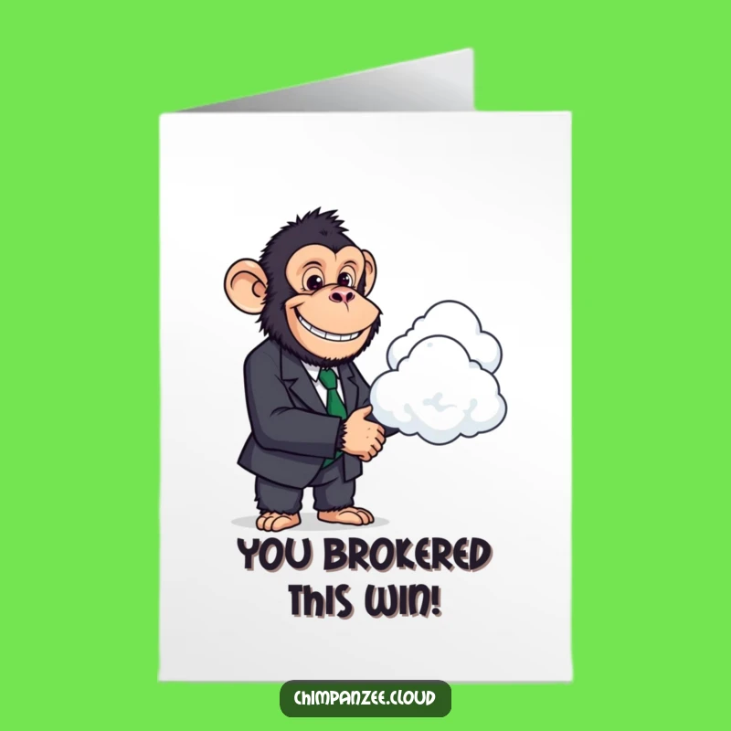 Free Printable Chimp Business Congrats Card: Humorous Cloud Handshake Downloadable Greeting