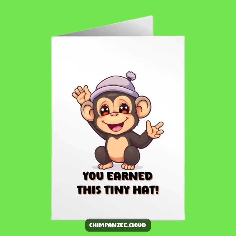 Free Printable Congrats Card: Waving Chimp Hat Downloadable Gift