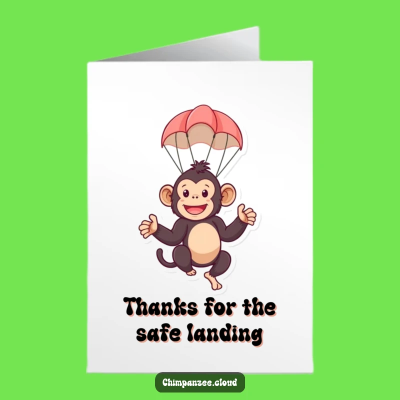 Free Printable Chimp Thank You Card: Funny Parachute Monkey Downloadable Gratitude Expressed