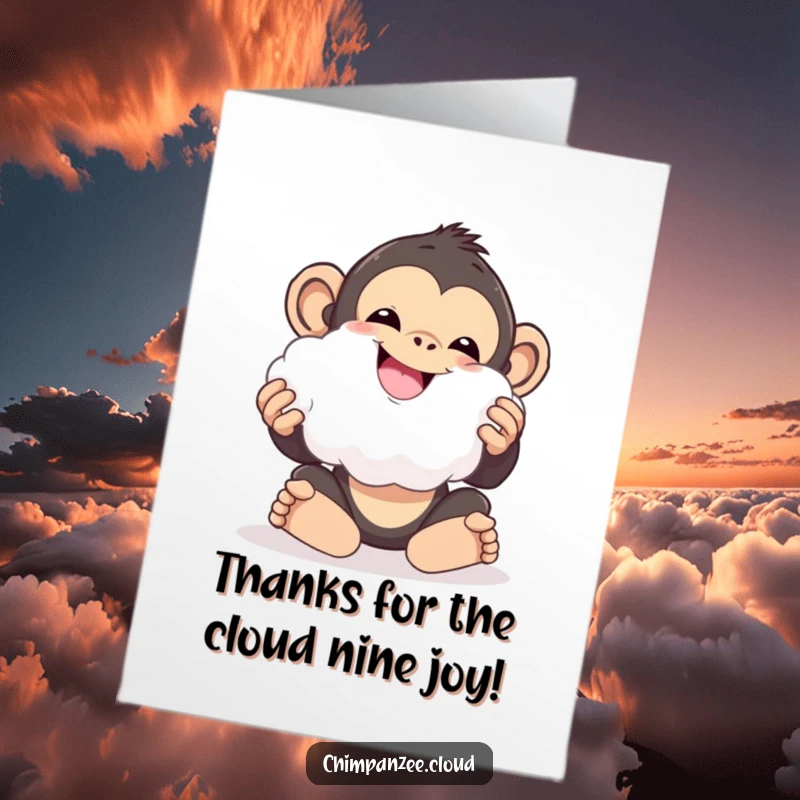 Funny Free Printable Thank You Card: Delighted chimp joyfully plays with a soft ball of cloud fluff.