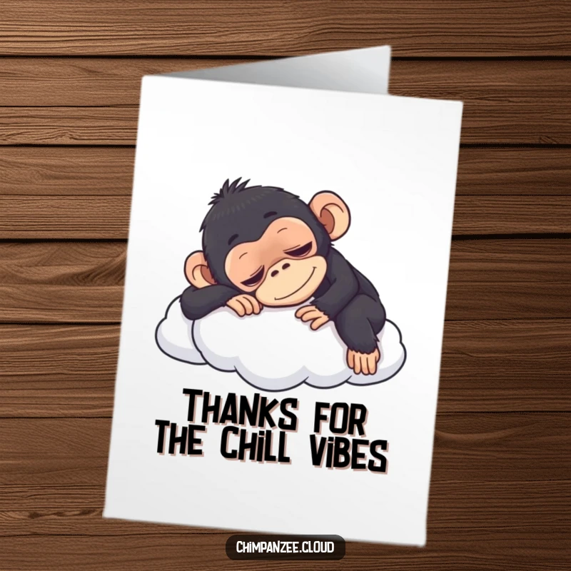 Funny Free Printable Thank You Card: A chimpanzee enjoys a restful nap on a soft cloud, expressing thanks.