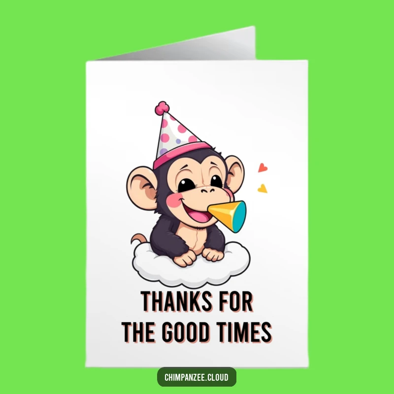 Free Printable Thank You Card: Party Chimpanzee Cloud - Grateful Downloadable Greeting