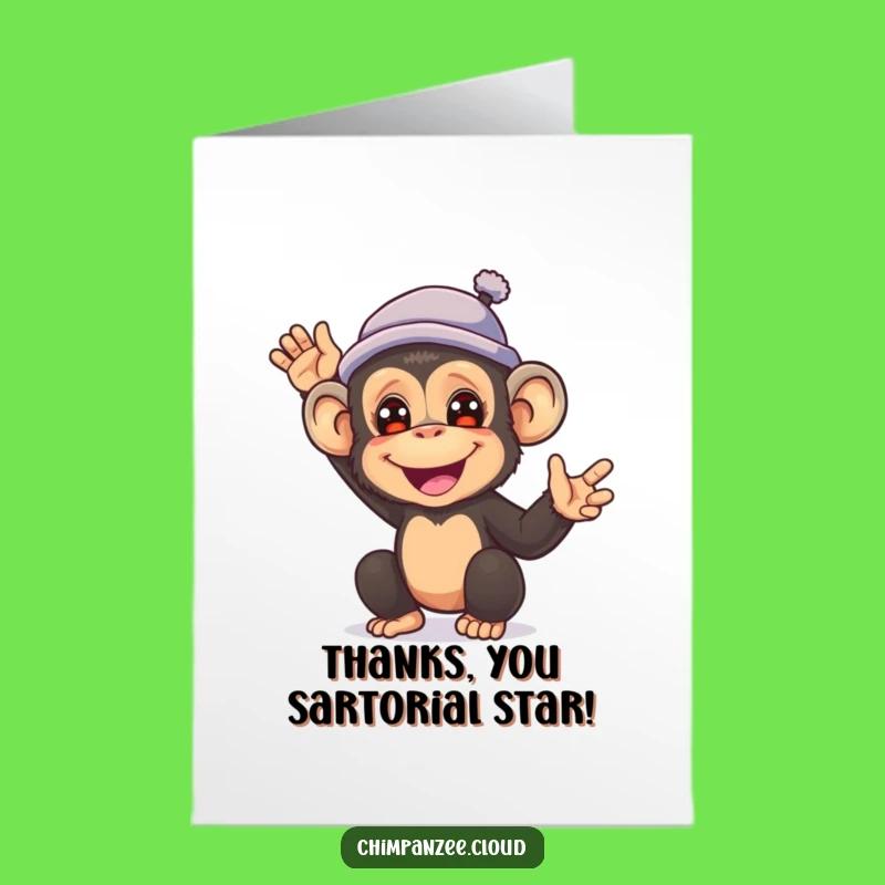 Free Printable Thanks Card: Chimp Hat Wave Downloadable Gift