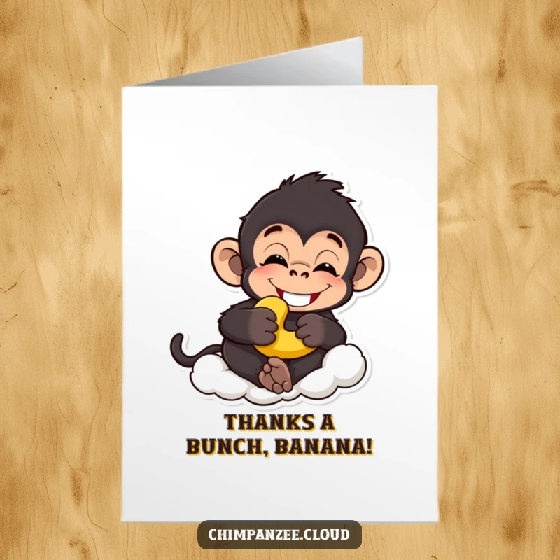 Funny Free Printable Thank You Card: A chimp on a cloud happily holding a banana, expressing thanks.