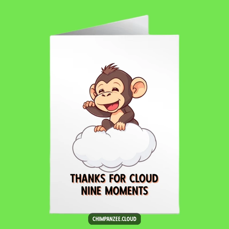 Free Printable Funny Thank You Card: Chimpanzee Cloud Rider Expressing Gratitude
