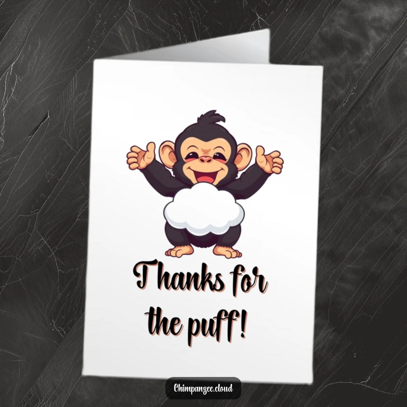Funny Free Printable Thank You Card: A delighted chimp happily offers a soft cloud puff as a thank you.