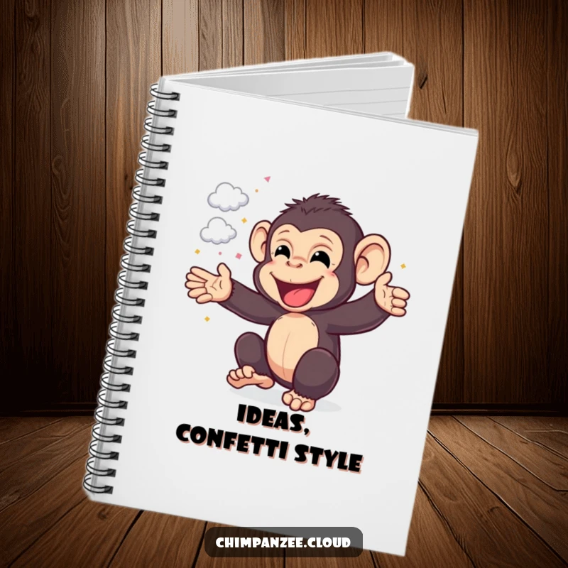 Funny Chimp Notebook: Happy chimpanzee cheering with cloud confetti, inspiring joyful notes and doodles, a fantastic funny gift.
