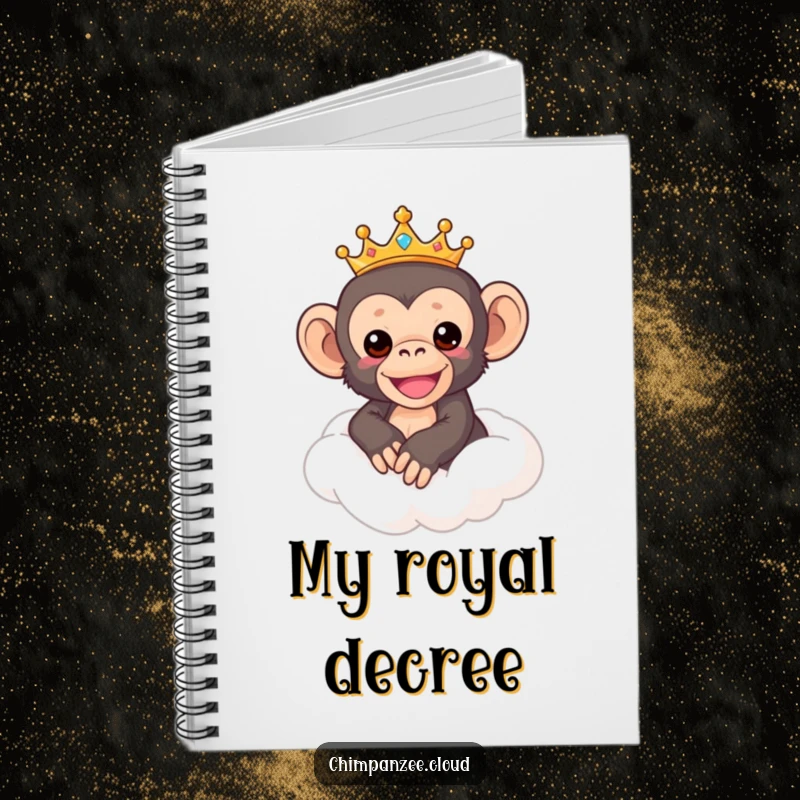 Funny Chimp Notebook: Cute crowned chimpanzee riding a fluffy cloud, inspiring creativity and humor, ideal for journaling, a funny gift.