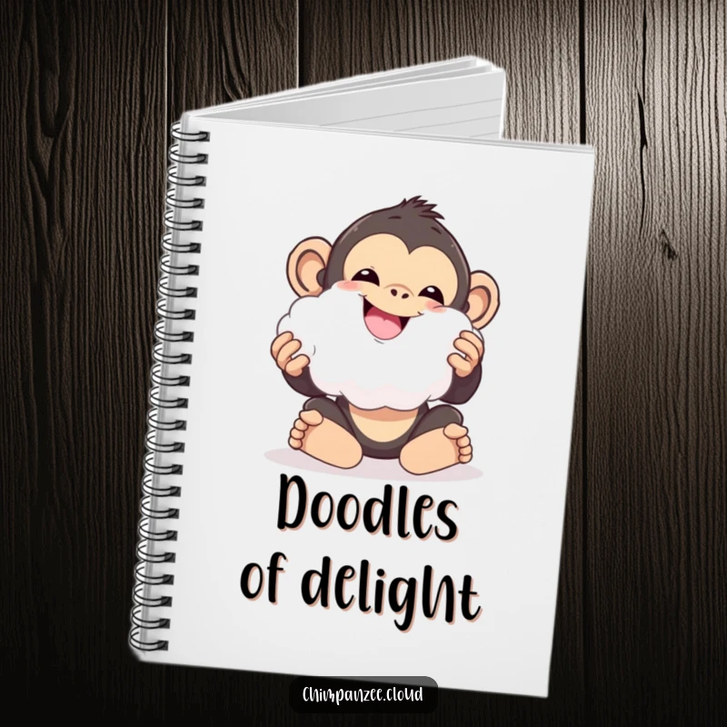 Funny chimpanzee playing with a cloud ball, delighted, perfect for writing notes and creative ideas.