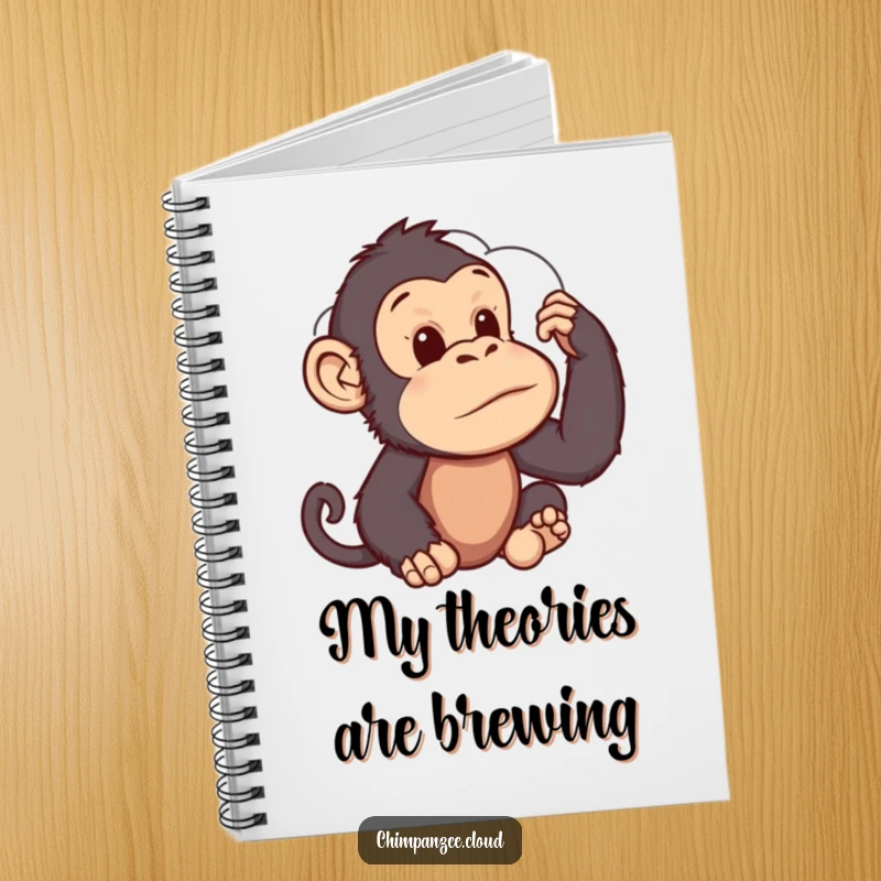 Funny Notebook: A chimpanzee gazing thoughtfully at cloud shapes, encouraging mindful note-taking and reflection.