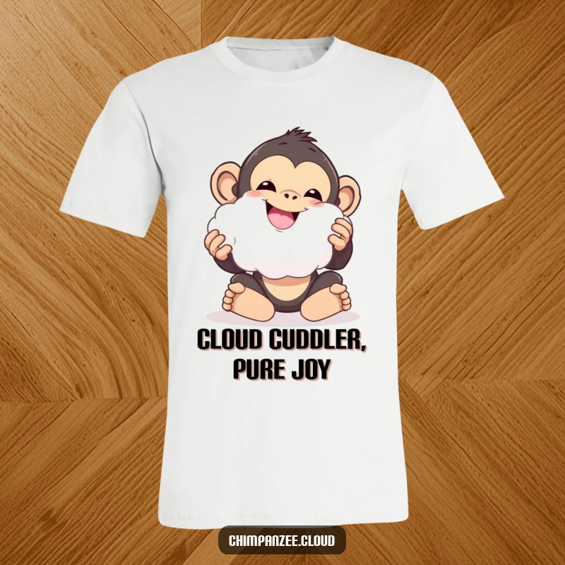 Funny chimpanzee happily playing with a fluffy cloud ball, pure delight and carefree fun.